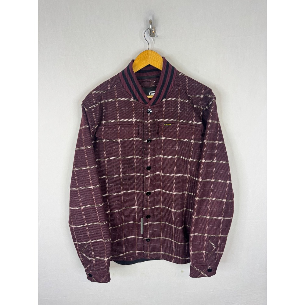 G-Star Raw Bomber Collar Overshirt Burgundy Grid D20662-D406-G086 Mens Large